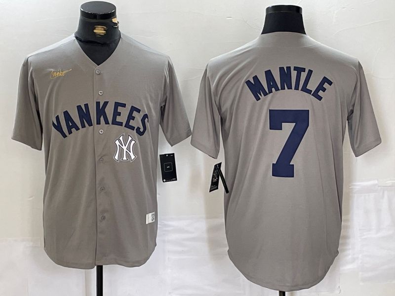 Men New York Yankees #7 Mantle Grey Throwback Nike Game 2024 MLB Jersey style 12->new york yankees->MLB Jersey
